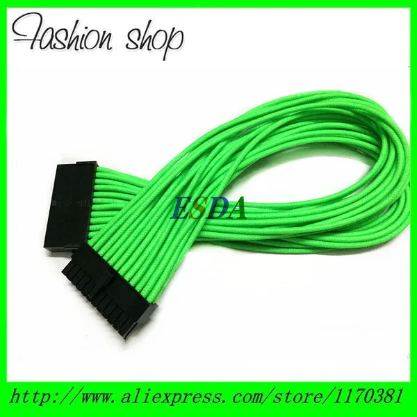 

Premium Sleeved 12' (30cm) 24 Pin ATX Male to 24 Pin PSU Female PC Power Extension Cable - Green