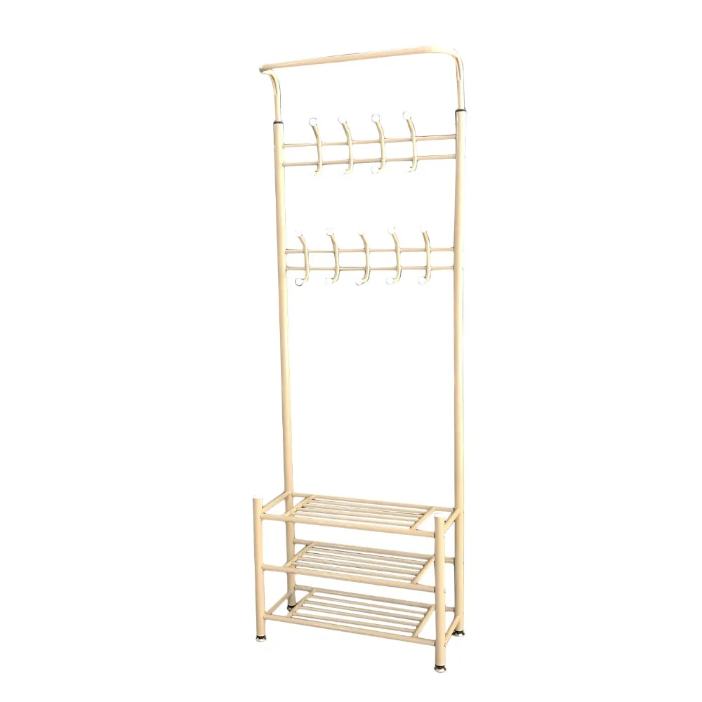

Metal Coat Rack With 3 Layers Shoe Rack Multifunctional Clothes Hanging Stand Durable Garment Storage Wardrobe