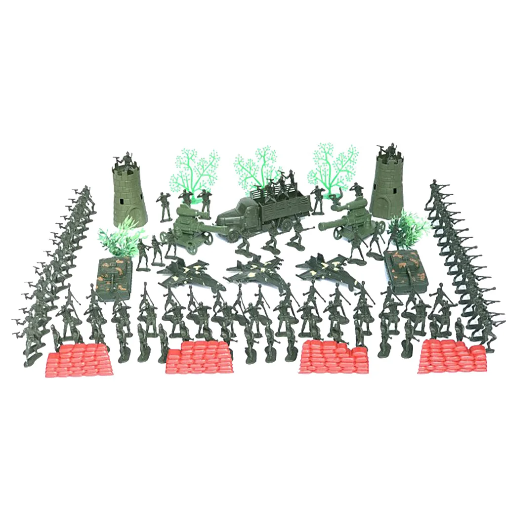 MagiDeal Military Army Soldier Figure Toys with Battlefield Tank Watch Tower Sandbags Accessory 167Pcs Mens Playset
