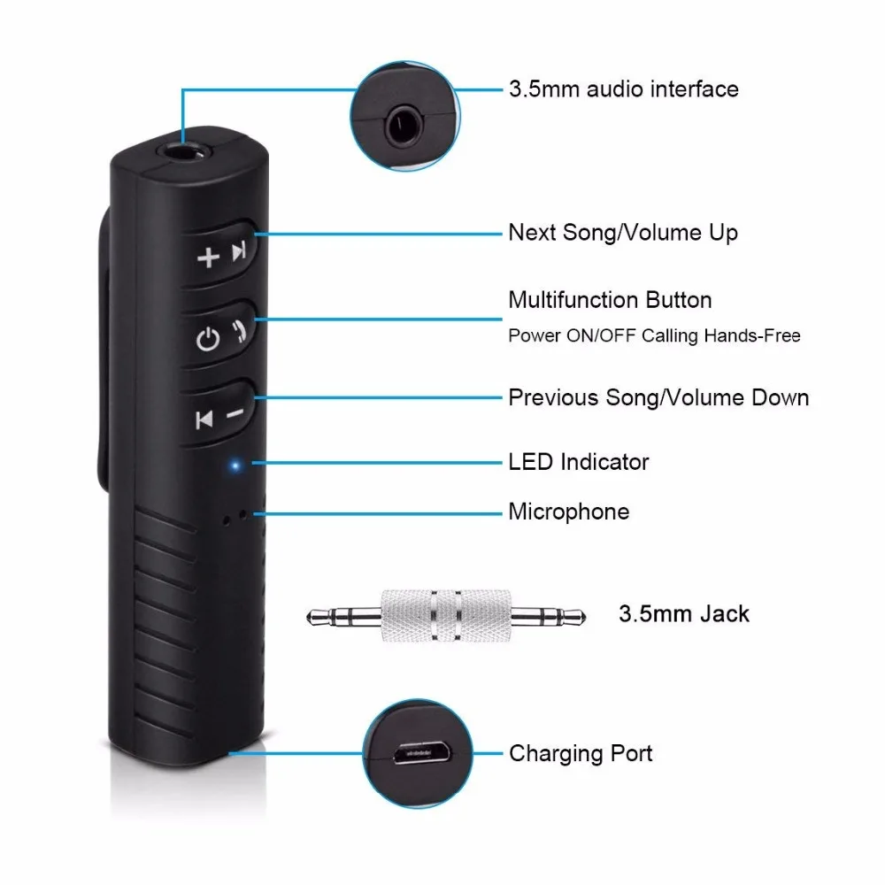 DZLST Bluetooth приемник Универсальный V4.1 Автомобильный Bluetooth AUX для наушников Reciever Jack Handsfree беспроводной музыкальный аудио адаптер