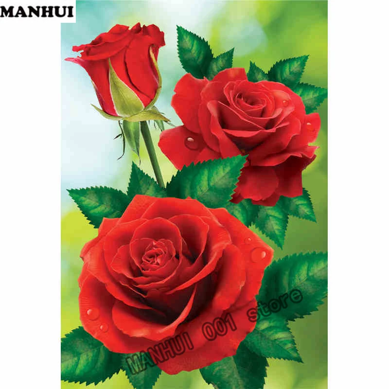 5D Square Diamond Painting Cross Stitch  red rose picture Diamond embroidery DIY Diamond mosaic flowers