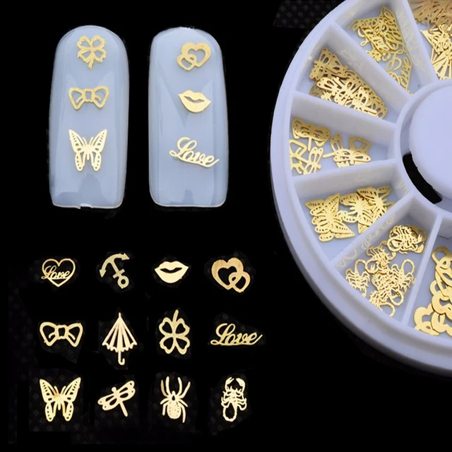 Aliexpress.com : Buy 2016 New 1 Wheel 3d Gold Metal Nail Art 2016 New 1 wheel 3d Gold Metal Nail Art Decoration Wheel Flowers Love Shape Charm Nail - Aliexpress.com : Buy 2016 New 1 Wheel 3d Gold Metal Nail Art