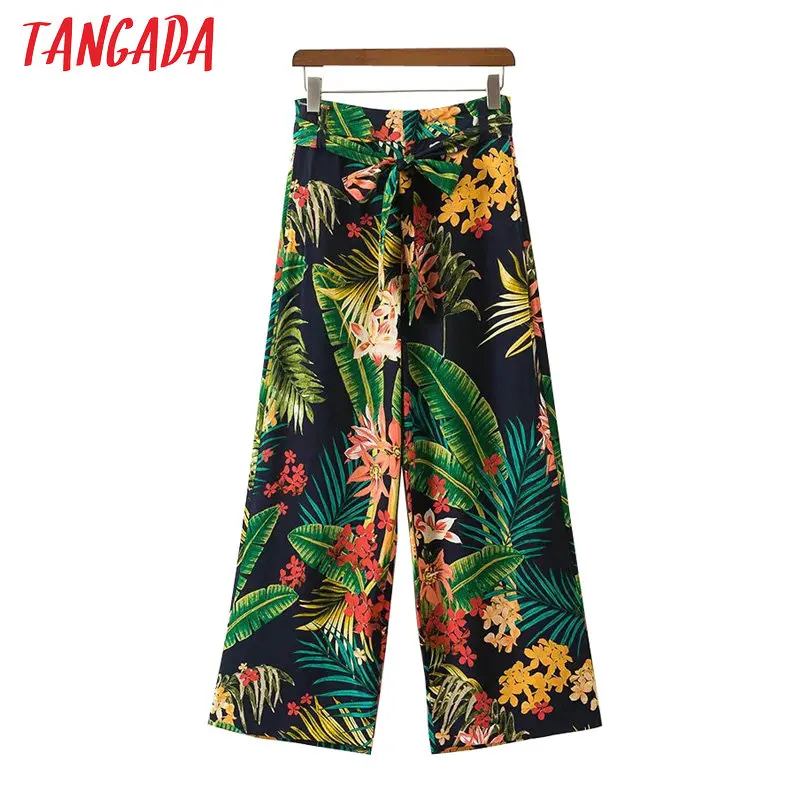 Tangada женские брюки брюки с цветами брюки с цветочным принтом летние брюки летние штаны брюки с высокой талией брюки с завышенной талией легкие брюки XD62