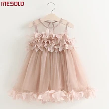 Платья для девочек новинка года летняя одежда из тюлевой ткани для девочек платье принцессы с аппликацией в виде лепестков роз летняя детская одежда платья для маленьких девочек