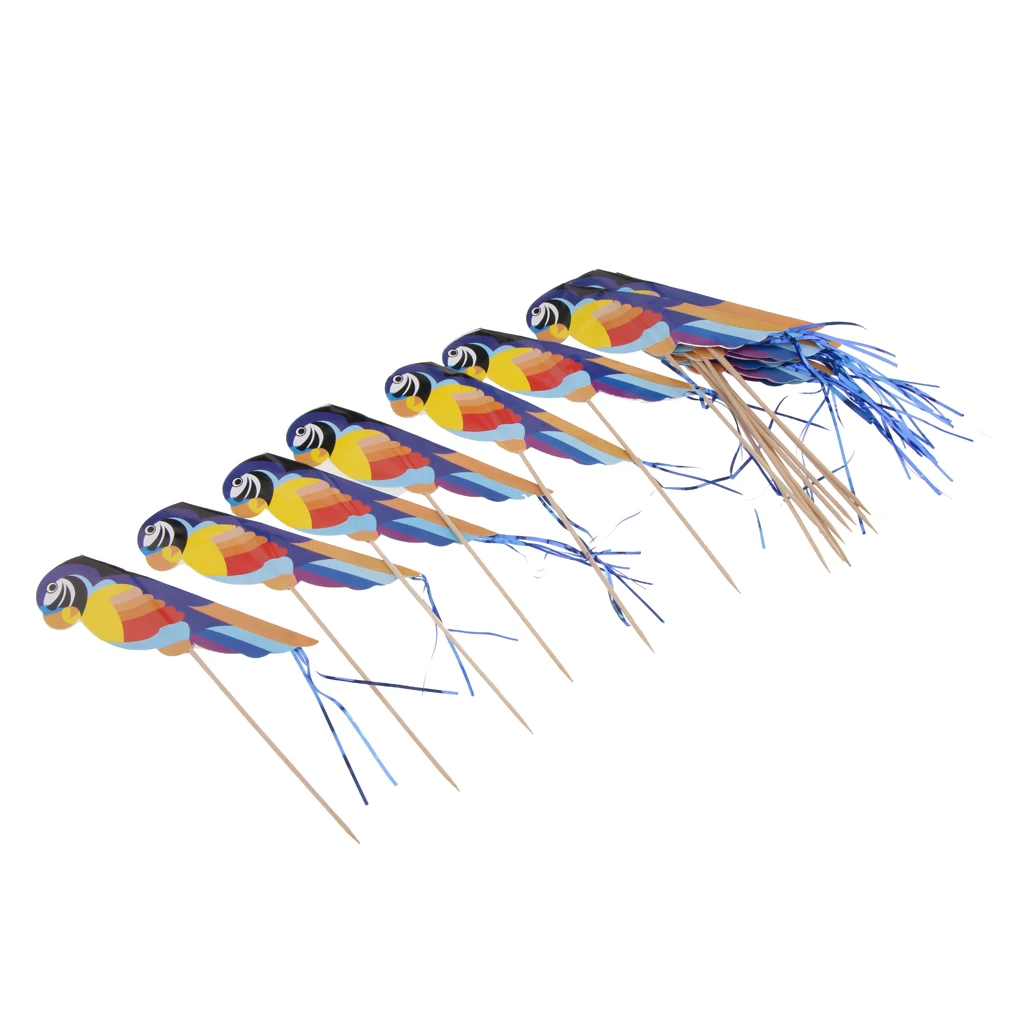 Pack of 50pcs Colorful Foil Parrot Fruit Sticks Cupcake Picks Party Decor