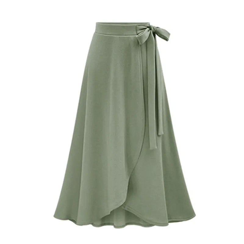 Большие размеры 6XL, женские юбки большого размера с бантом и оборками, винтажное платье с высокой талией, плиссированные Хлопковые женские юбки средней длины, весенние юбки для девочек - Цвет: Зеленый