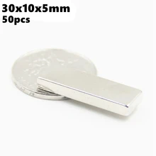 Powerful Magnetic Bar Magnet 30x10x5mm N35 Rare Earth NdFeB 50pcs 30x10x5 Permanent Strong Block Neodymium Magnets