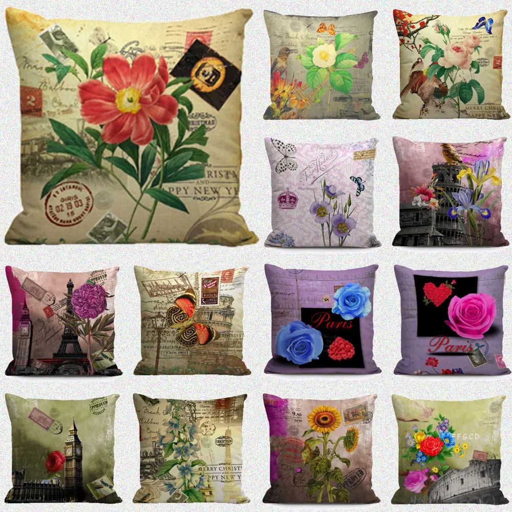 Винтаж стиле растения и картина маслом Чехлы Декор Лен бросок наволочки для