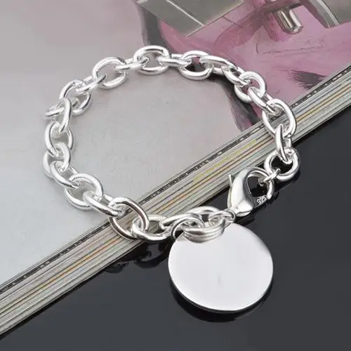 Women's Silver Plated Round Charm Pendant Chain Link Bangle Bracelet Jewelry new | Украшения и аксессуары