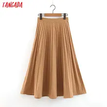 Tangada Женские однотонные плиссированные юбки винтажные faldas высокая Талия молния Женский карман Новое поступление женские юбки до середины икры SL394