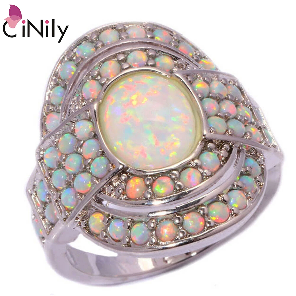 

Luxury Charming Wholesale & Retail Women Jewelry White Fire Opal 925 Silver Plated Ring Size 7 / 8 / 9 / 10 / 11 OJ4860