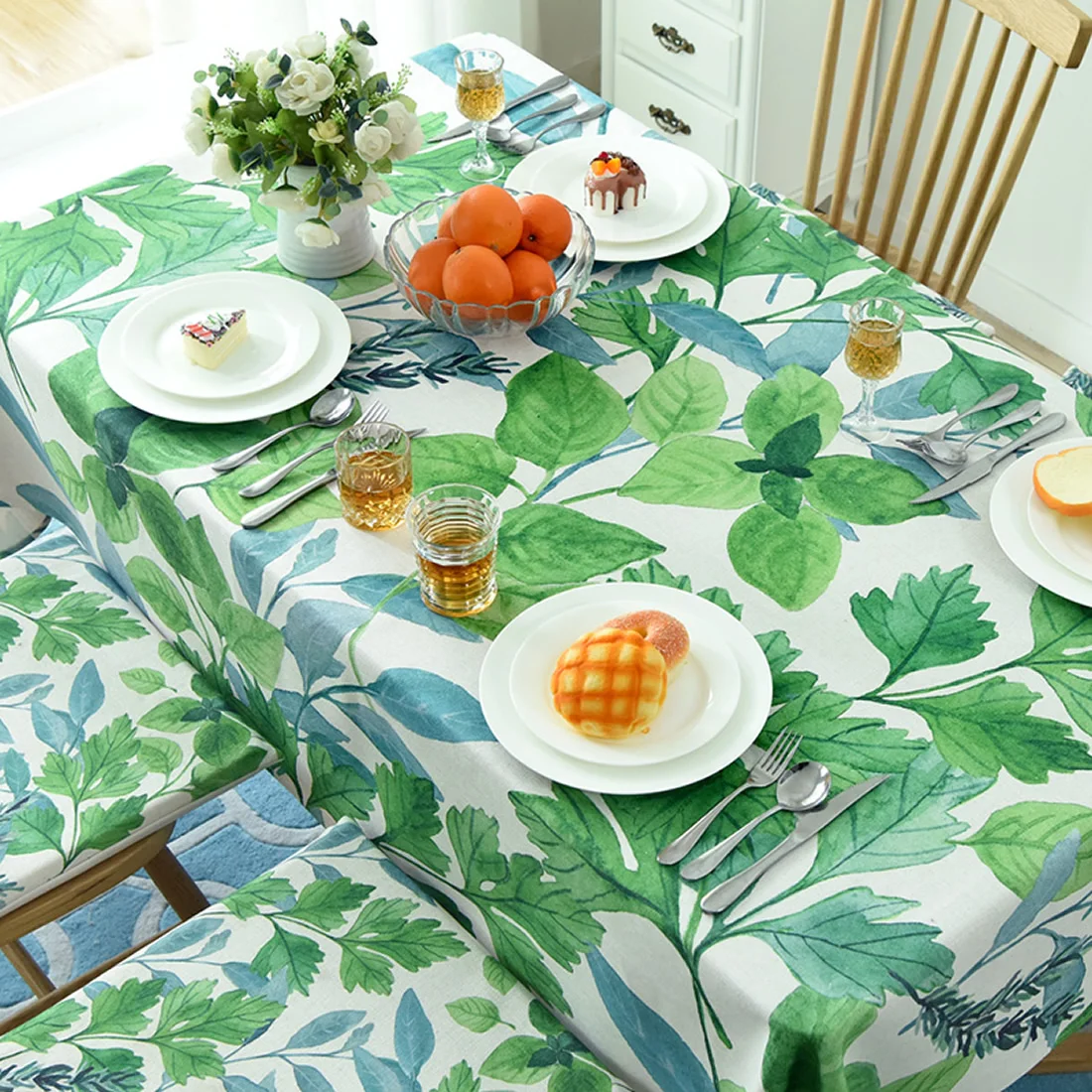 

Cotton Fabric Table Cloth Green Tropical Plant Leaves Table Cloth Home Decoration Printed Leaf Tablecloth Cover For Living Room
