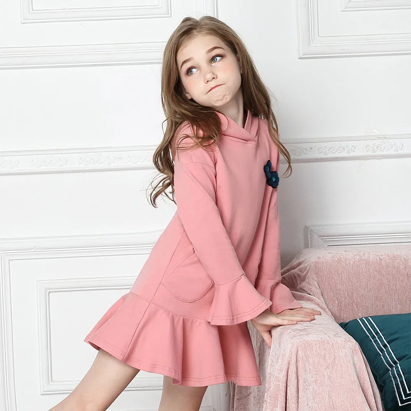 

Girl's cap dress 2018 autumn horn sleeved dress fashion princess lotus leaf dress