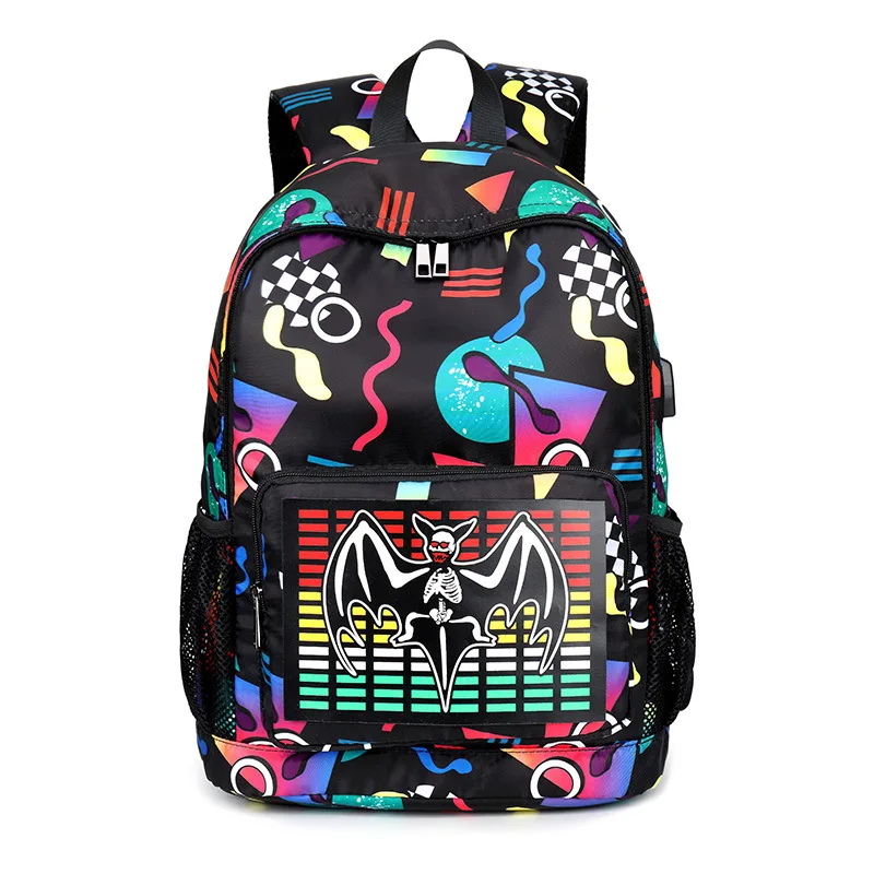 Cool Acoustical control LED Luminous USB Charging Harajuku Backpack Boys Girls SchoolBags for Teenagers Printing Bagpack Satchel