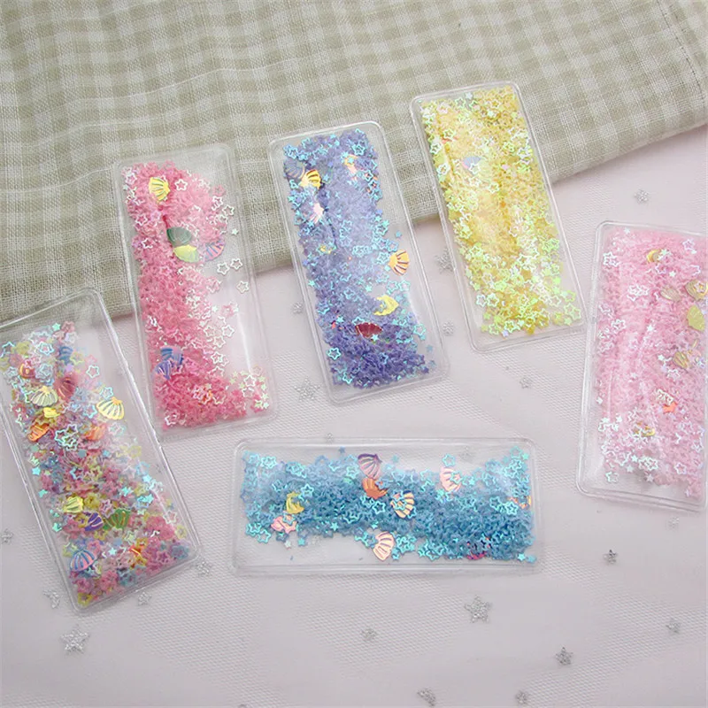 

10pcs/lot 9*3.8cm Transparent Square BB Clip Cover star Sequin Flowing Patches Appliques for Children Hair Clip Accessories