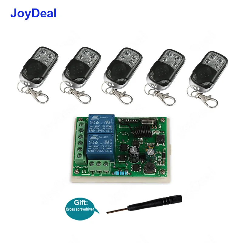 

433Mhz Universal Wireless Remote Control Switch AC 110V 220V 2 Channel Relay Receiver Module and RF 433 Mhz 4 Button Transmitter