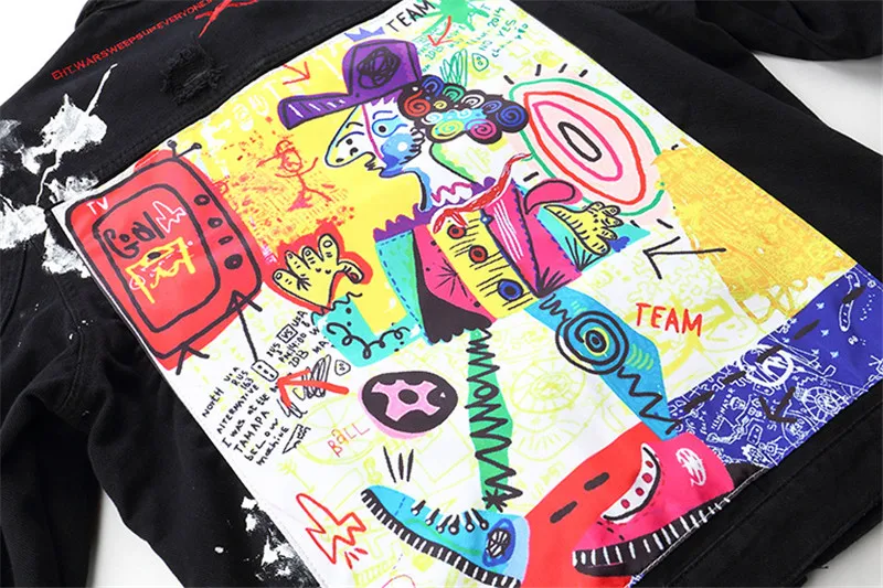Graffiti Appliques denim jacket men hip hop streetwear Art Gone Mad printed jeans jacket rapper rock fashion brand jacket coats Graffiti Appliques denim jacket men hip hop streetwear Art Gone Mad printed jeans jacket rapper rock fashion brand jacket coats