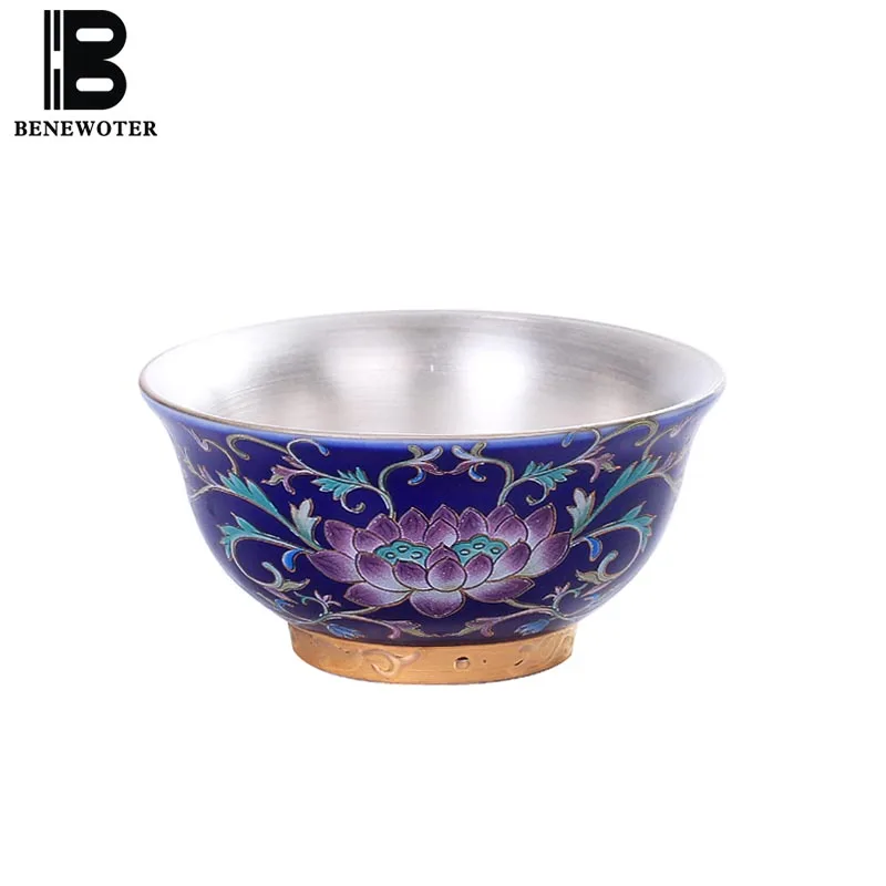 

60ml Boutique Enamel TeaCup Jingdezhen Handmade Silver Plating Teaware Ceramic Tea Cup Kung Fu Tea Set Master Cup Drinkware Gift