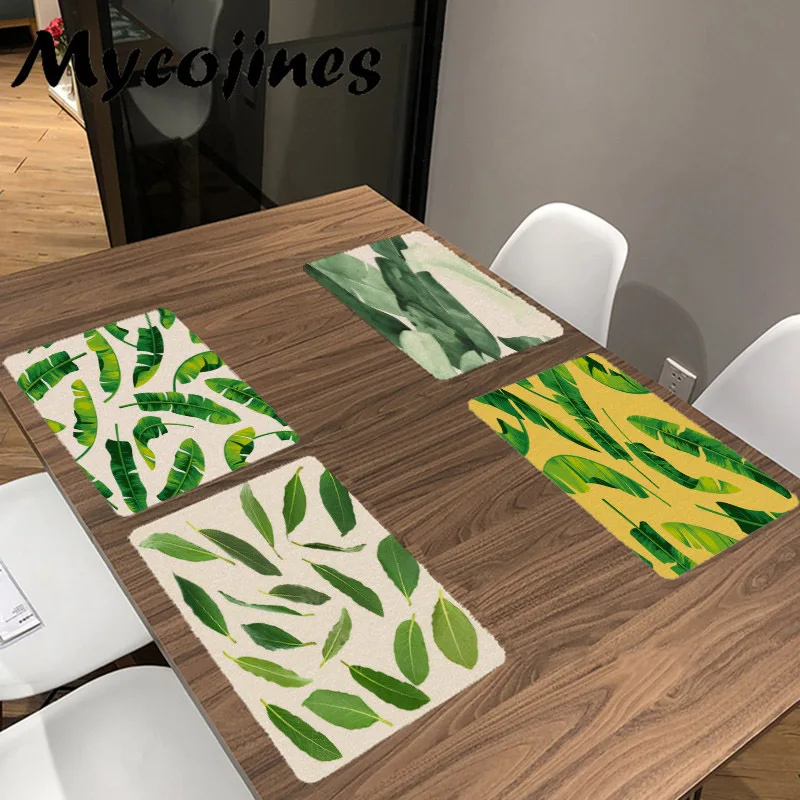 

Simple Style Summer Green Leaves 32*42CM Square Banana Leaf Napkin Dinner Table Cotton Placemat Setting Placemats For Table Bowl
