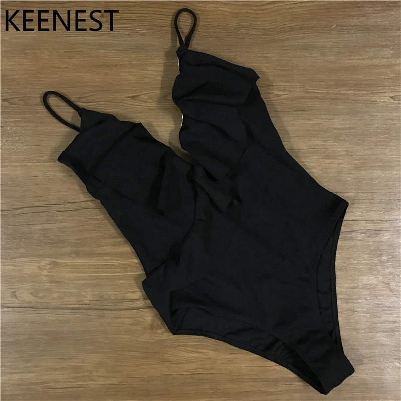 Женский слитный купальник KEENEST желтый красный сплошной с оборками v образным