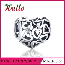 Изысканные ювелирные изделия, цельные 925 Серебряные ажурные Очаровательные бусы в форме сердца для изготовления ювелирных изделий, подходят браслеты para pulsera