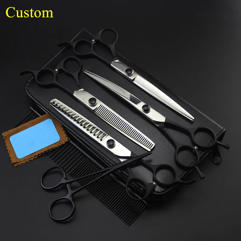 set with bag Пользовательские 6 комплектов Профессиональные Япония 440c " уход за собакой ножницы для стрижки собак филировочные Парикмахерские ножницы - Цвет: set with bag