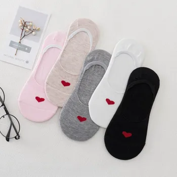 

5Pair New Kawaii Cute Socks Women Red Heart Pattern Soft Breathable Cotton Socks Ankle-High Casual Comfy Socks Fashion Style