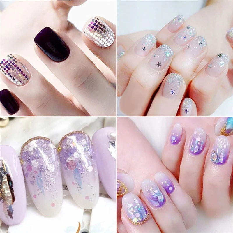 

12 Grid Mermaid Sequins Nail Glitters Transparent Rainbow Decoration 3d Manicure