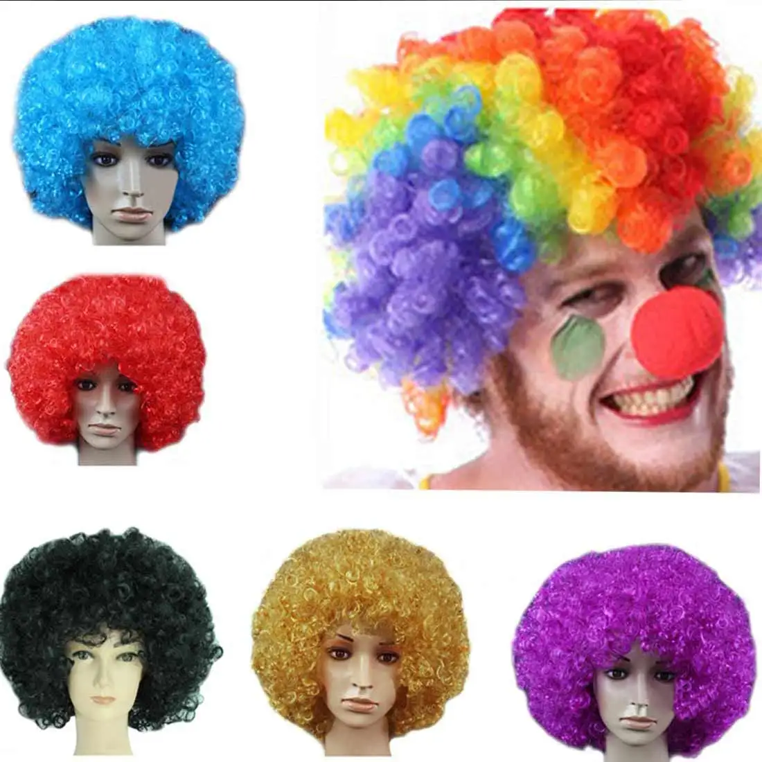 

1pc Colorful Short Dance Afro Wigs Annual Party Headdress Cap Costume Ball Decorative Supplies Cosplay Clown Wig