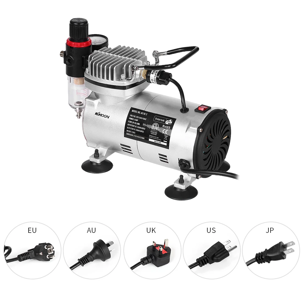

KKmoon Dual-Action Airbrush Piston Air Compressor Kit with 3 Airbrushes+6ft Air Hose+Airbrush Holder+Cleaning Brush+0.3mm Needle