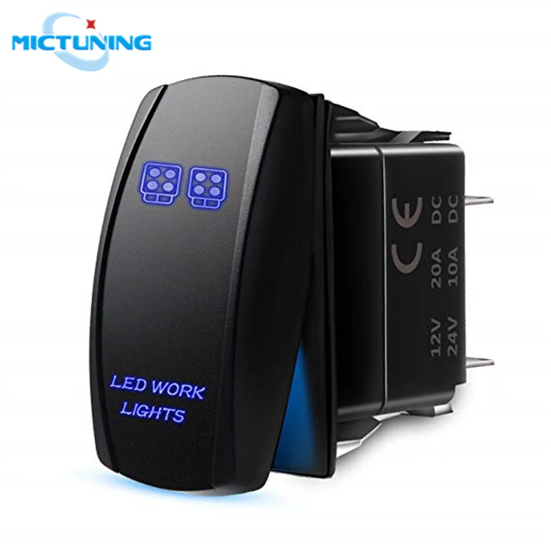 

MICTUNING 5 Pin Car SPST Backlit Auto On-Off Rocker Toggle Switch with Blue Laser Led Work Lights for Volkswagen Car Accessories