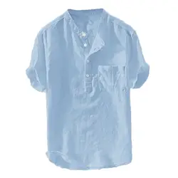 Мужские большие размеры летние новые мужские свободные рубашки хлопок Твердые льняное с короткими рукавами ретро Рубашки, Топы, блузки 6XL