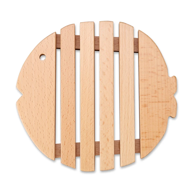 Wood Table Mat Heat Resistant Pot Pan Mats & Pads Table Decoration Cute Fish Shape Placemat for Kitchen Mug Coaster Wooden Utensils (4)