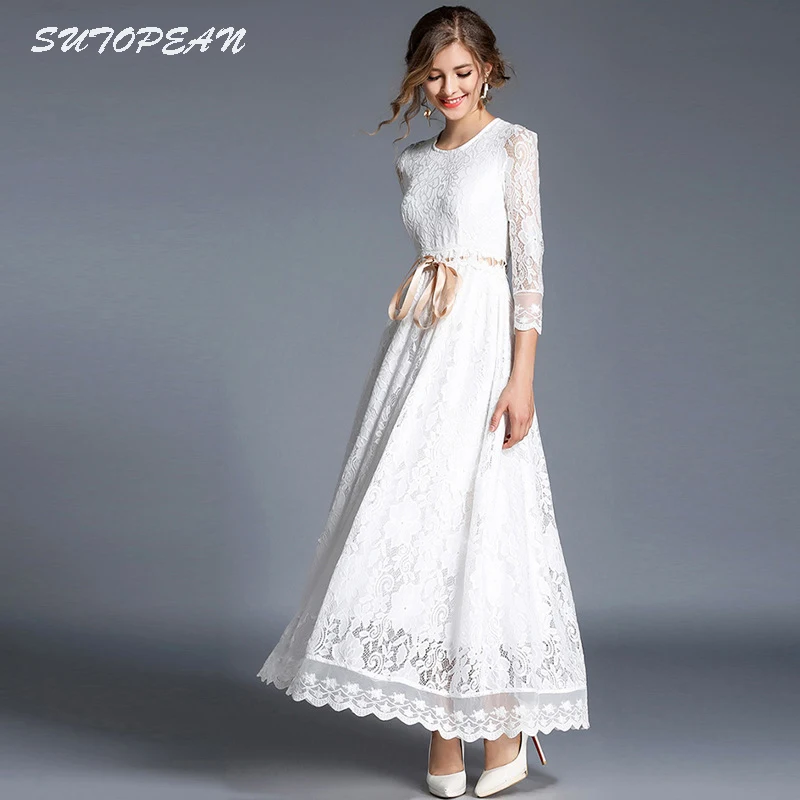 

Sutoepean New Fashion Elegant Women's Lace Dress Bow Hollow Out Tie Selection Of Quality Fabrics Long Dresses Woman Vestidos