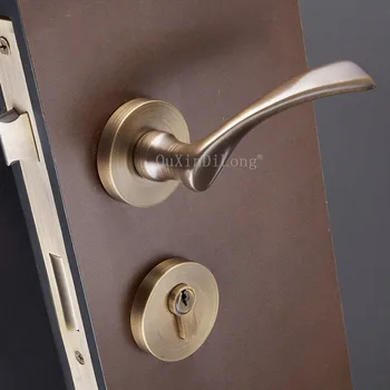 

1Set Wooden Door Split Locks Imitation Gold Interior Door Handle Locks Bedroom Mute Locks For 35-50mm Doors JF1971