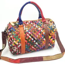 Новое поступление овчина натуральная кожа тоут красочное плетение Сумка Большая вместительная Женская тоут сумка винтажная женская сумка