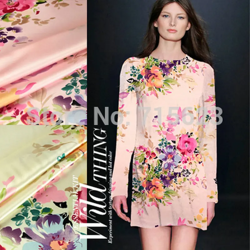 

NEW design 2016 Printed nature Silk Satin Fabric for silk dress HLE03