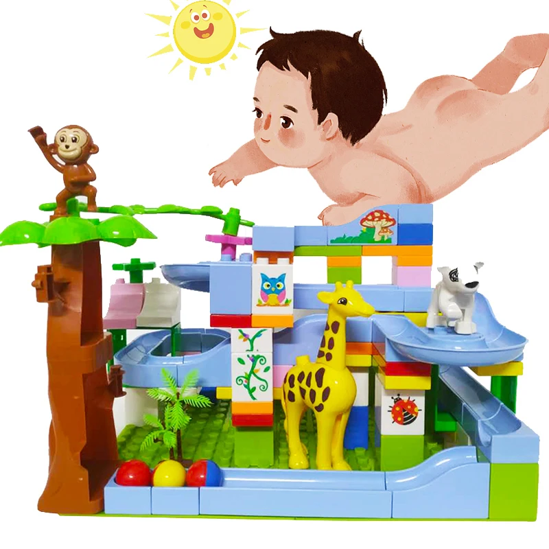 DIY Marble Race Run Slide Bricks Maze Ball Track Building Blocks Legoed Friends Duploed Block Toys For Children Fantasy Forest