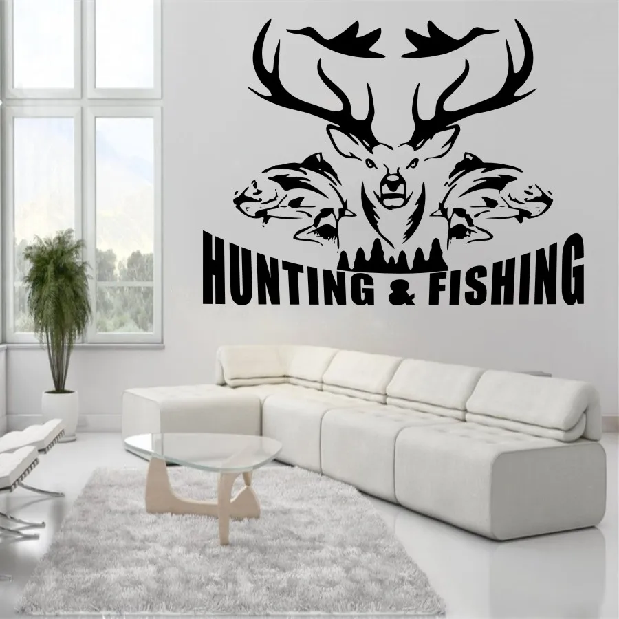 

YOYOYU Art Home Decor Hunting and Fishing Birds Fish Stag Buck Wall Decal Vinyl Sticker Bedroom Living Room Decoration WW-501