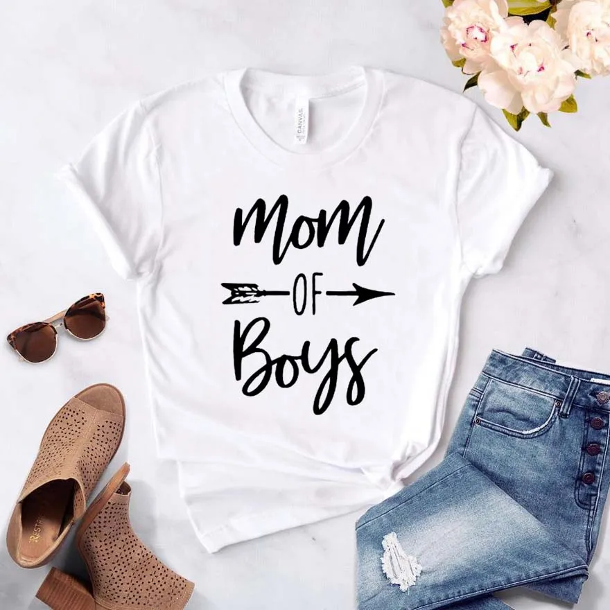 MOM of Boys arrow Женская футболка смешные изделия из хлопка футболка для Леди Девушка Топ Футболка хипстер Прямая поставка NA-237 - Цвет: Белый