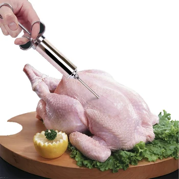 

Grill Stainless Steel Meat Injector Syringe Kit with 2-oz Barrel and 2 Marinade Needles Meat Poultry Turkey Chicken BBQ Tool
