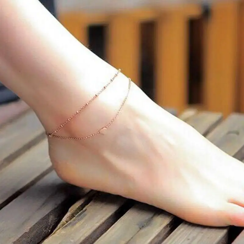 Japan And South Korea Fashion Double Love Heart Beach Anklet Titanium Steel Heart Gift Anklets For Women Barefoot Sandals Halhal - Image 2