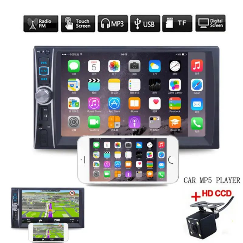 

2 Din Car Radio MP5 Player 7" Touch Screen Bluetooth Phone Stereo Radio FM/MP3/MP4/Audio/Video/USB Auto Electronics In Dash