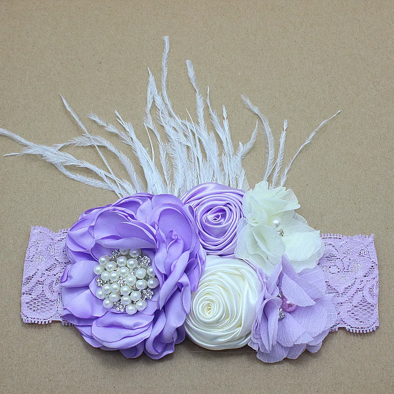 

wedding Princess Layered Flower Matching Sparking Rhinestone Headband girl Handmade Flower lace Headband 20pcs