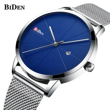 

BIDEN Top Luxury Watches Men Blue Stainless Steel Ultra Thin Watches Men Classic Quartz Date Men's Wrist Watch Relogio Masculino