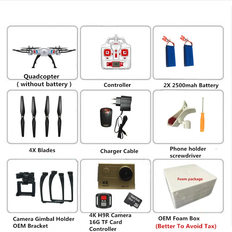 Syma X8G X8HG X8HC серии Радиоуправляемый Дрон с камерой eken H9R 12MP FHD 2,4G Дроны с камерой HD OEM шасси держатель камеры - Цвет: X8G 2 Battery