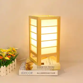 

Simple Japanese-style Table Lamp Wood Art Desk Light Study Living Room Bedroom Home Decoration Lighting for Friends Gift