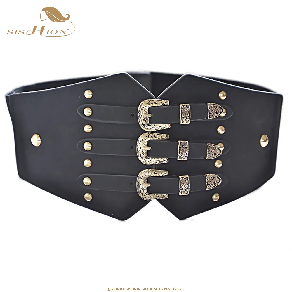 SISHION Vintage Elastic Cummerbunds Wide Belts For Women Dresses QY0247 Belt Faux Leather Belt Corset Brand Belt - Цвет: Black2