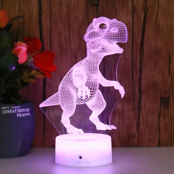 

Free Shipping 3D Night Light LED Usb Dinosaur 7 Colors Touch Crack Base Cool Illusion Kid Baby Bedroom Light Party Xmas Decor