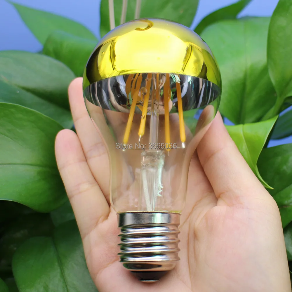 

(Pack of 4) A60 4w LED Bulbs Filament Bulbs Mirror Half Gold Globe E27 E26 2700K 120V 220V warm light Edison lamp Antique Bulbs